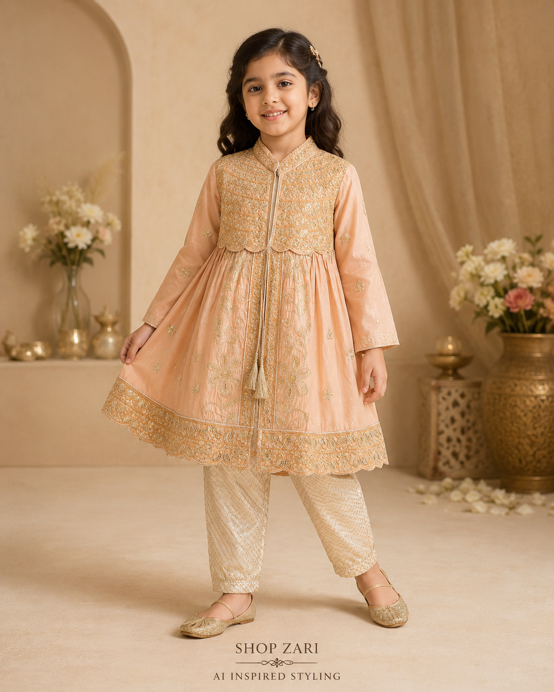 NEW Peach Embroidered 2-Piece Girls Suit | Size 2–3 Years