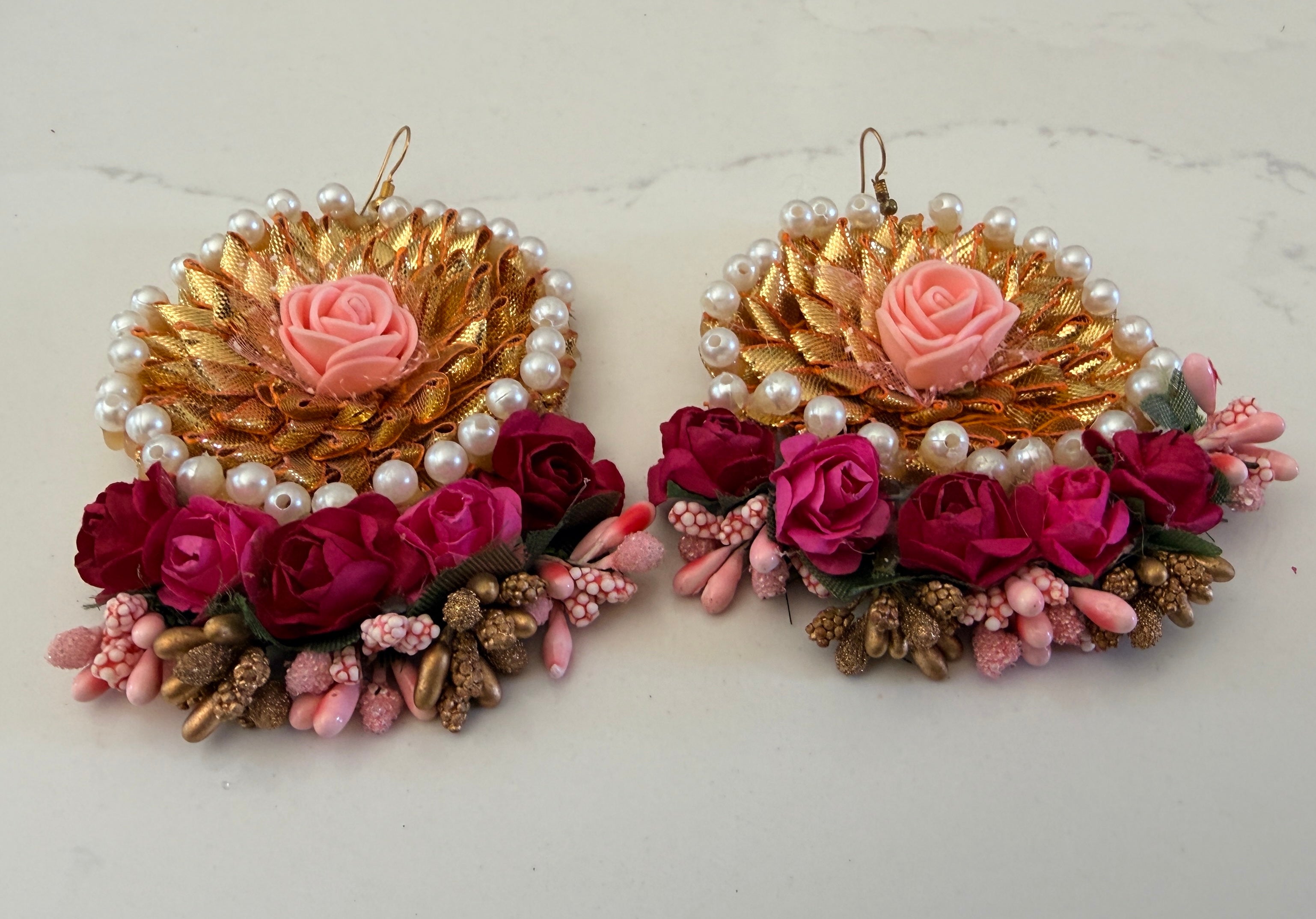New Pink Floral Gota Jewelry Set – Nath, Earrings & Maang Tikka