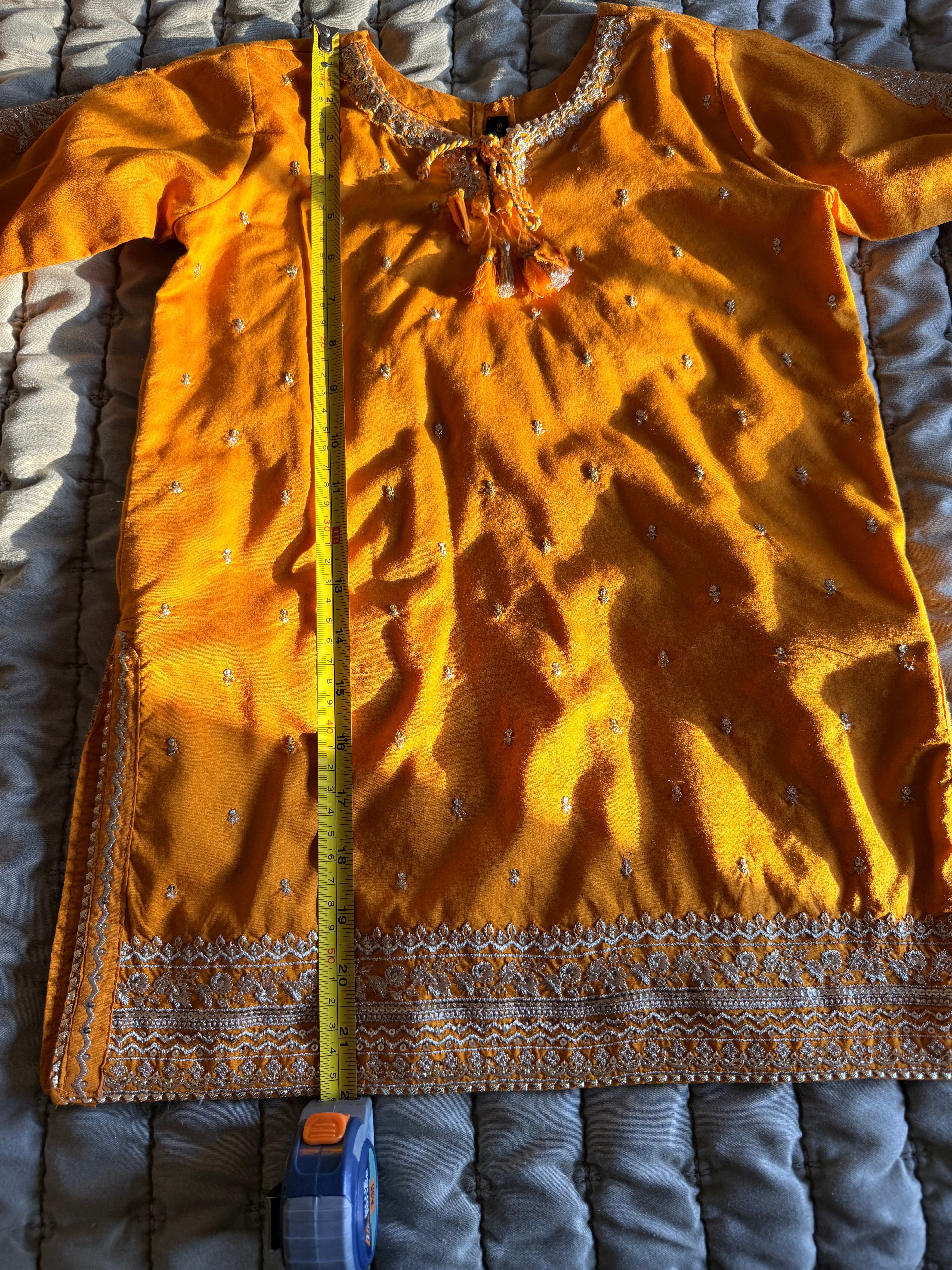 J. Girls by Junaid Jamshed Mustard Silk-Finish Lawn Embroidered 3-Piece Shalwar Suit – 4–5 Years
