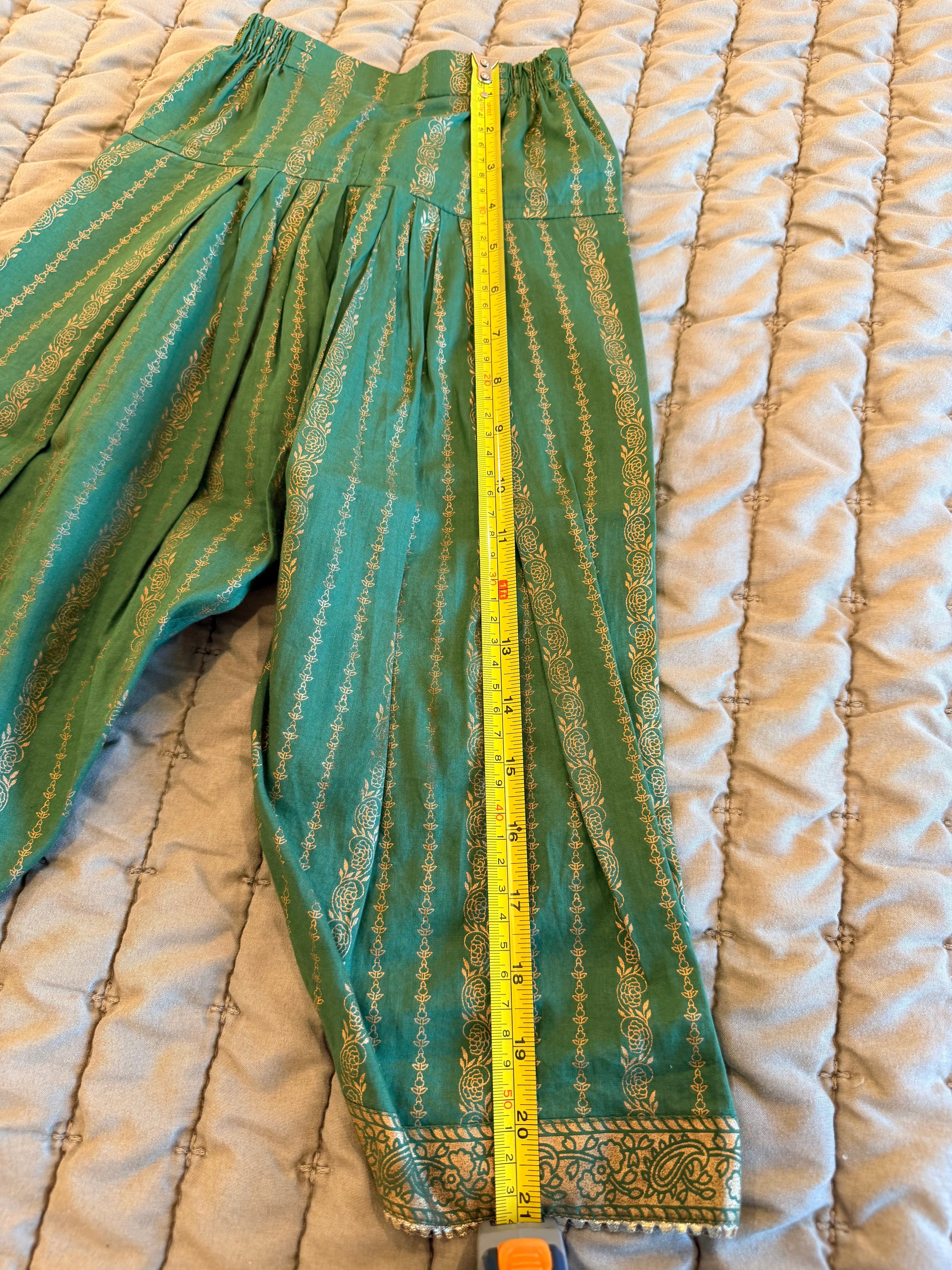 J. Girls Green & Gold Printed Lawn 2-Piece Shalwar Suit – 3–4 Years