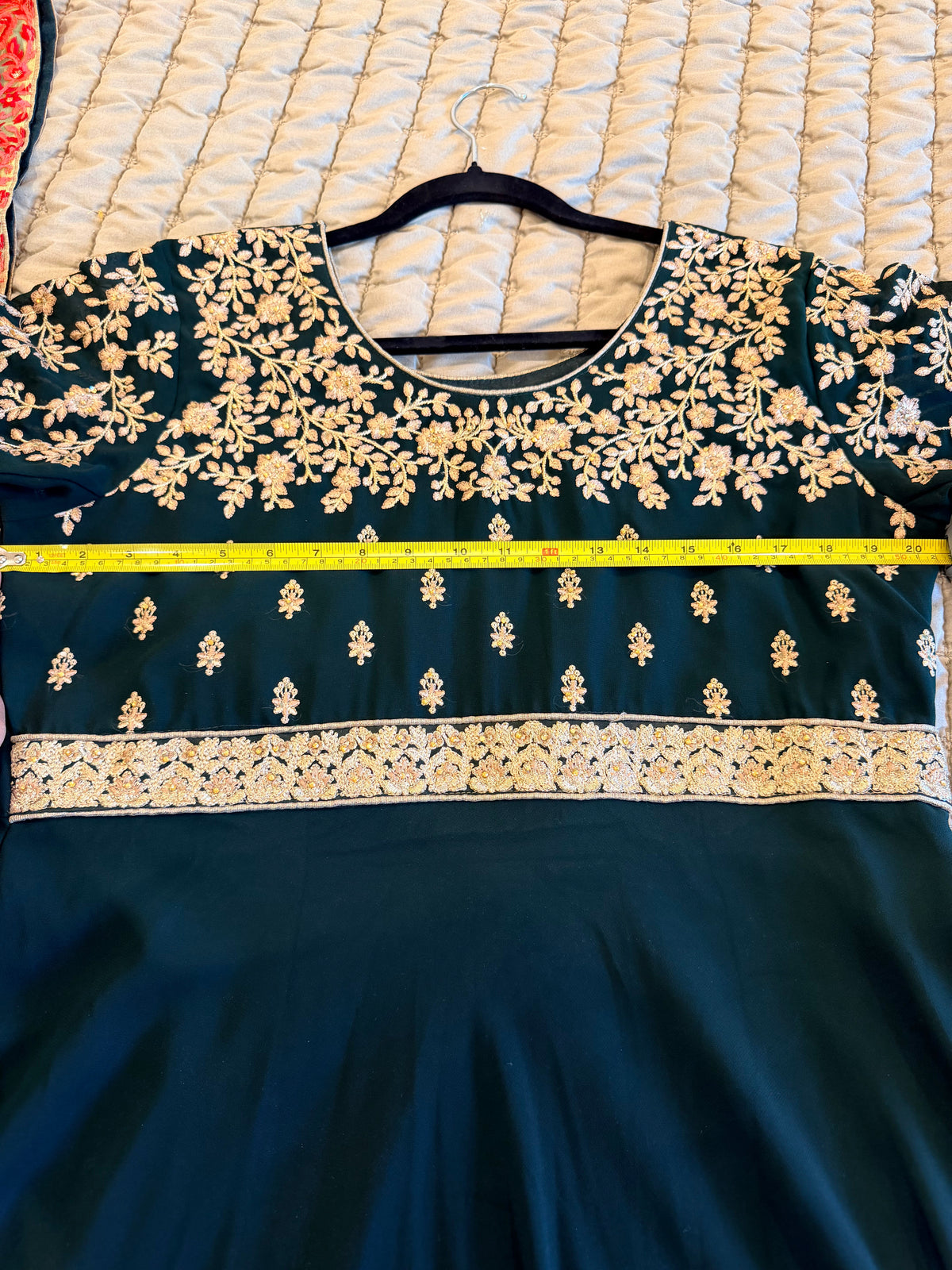Emerald Green Embroidered Anarkali with Churidar & Net Dupatta