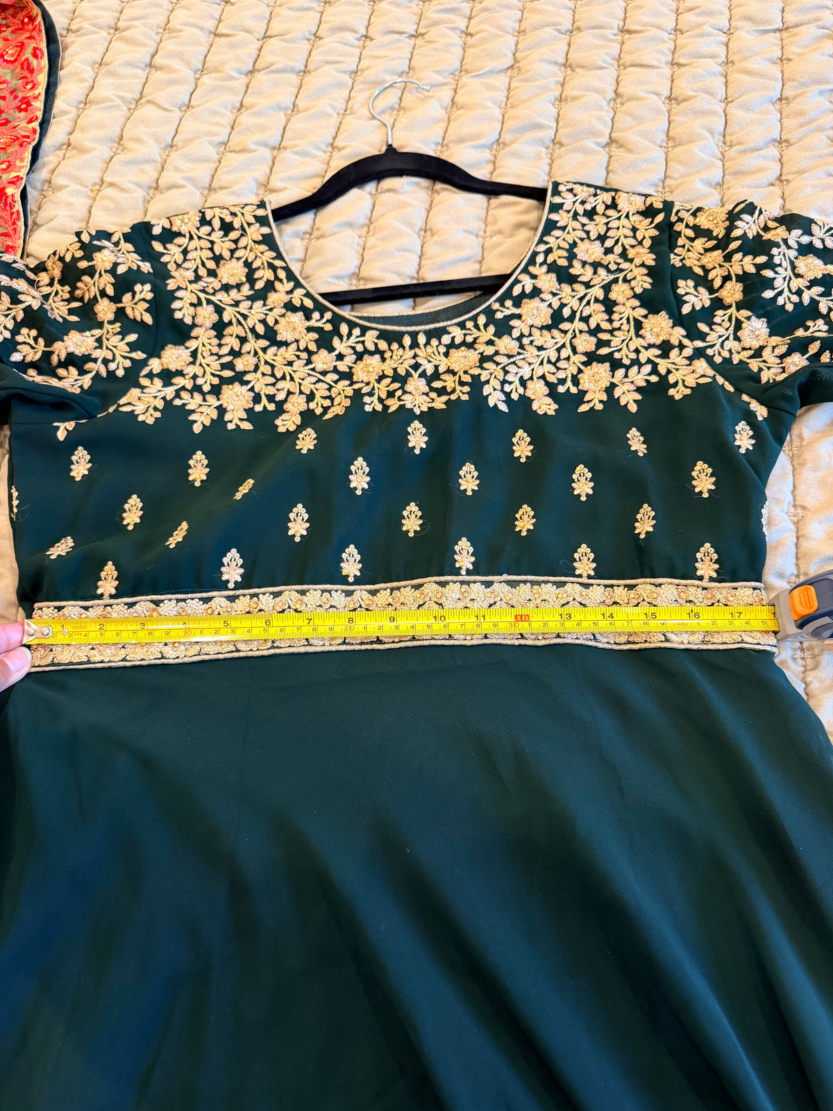 Emerald Green Embroidered Anarkali with Churidar & Net Dupatta