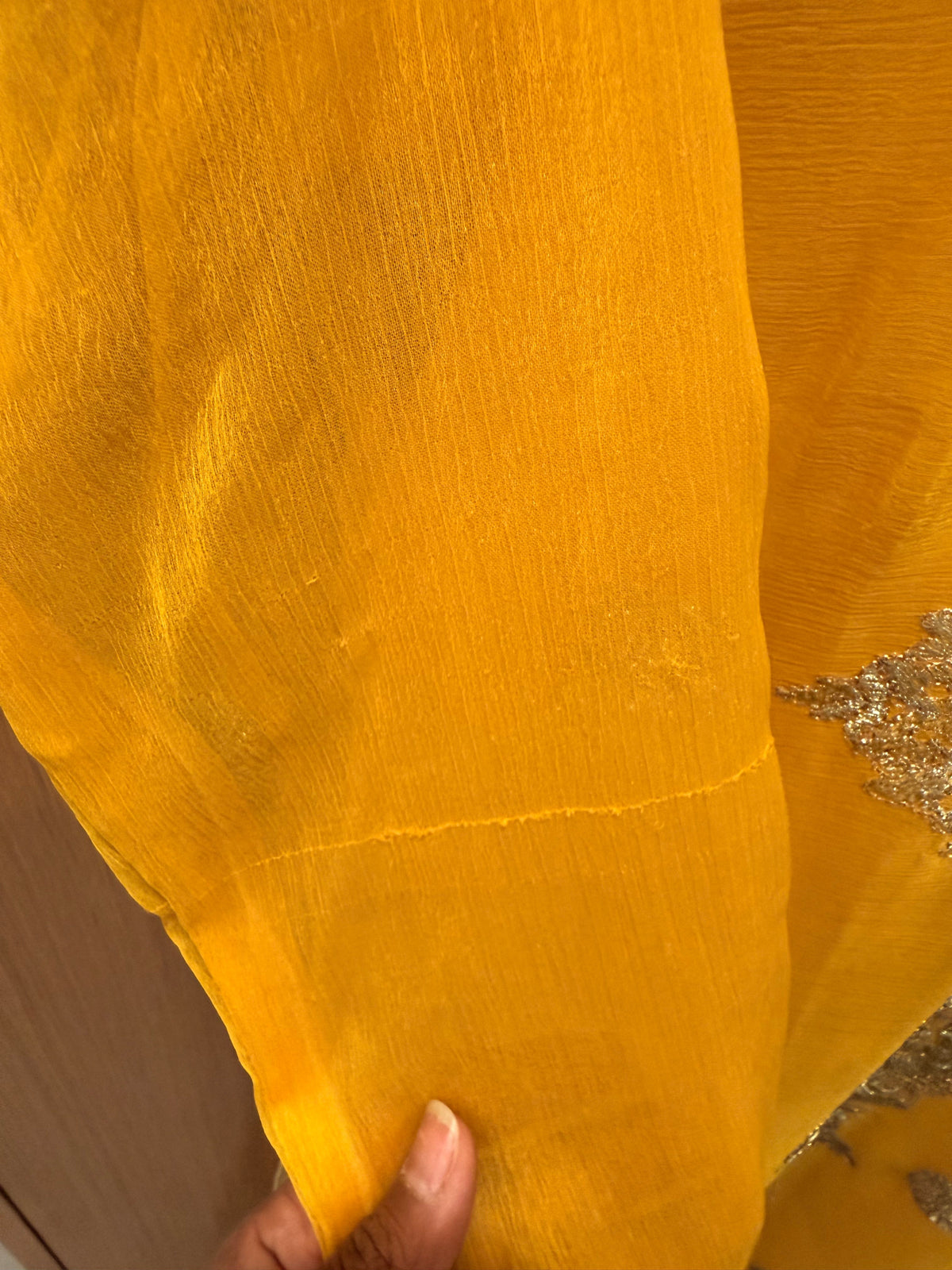 Marigold Yellow Embroidered Chiffon 3-Piece Suit with Churidar Sleeves & Dupatta
