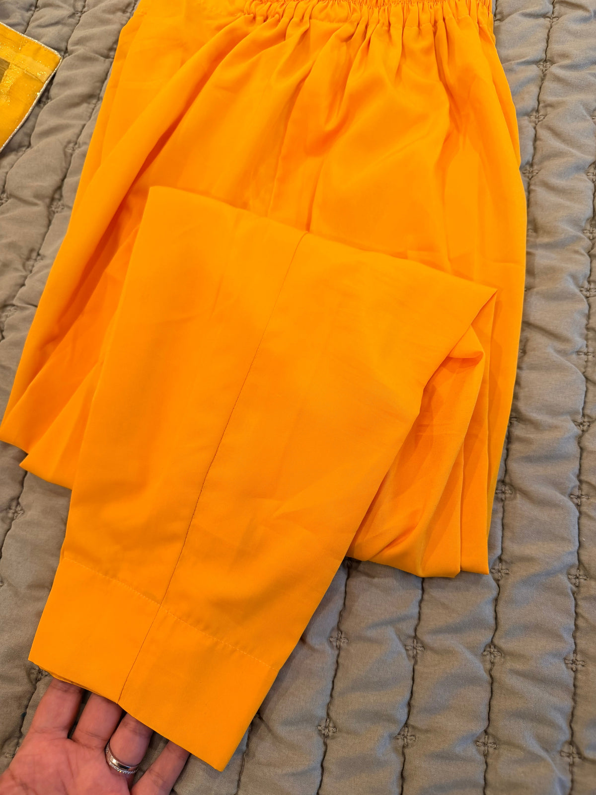 Marigold Yellow Embroidered Chiffon 3-Piece Suit with Churidar Sleeves & Dupatta