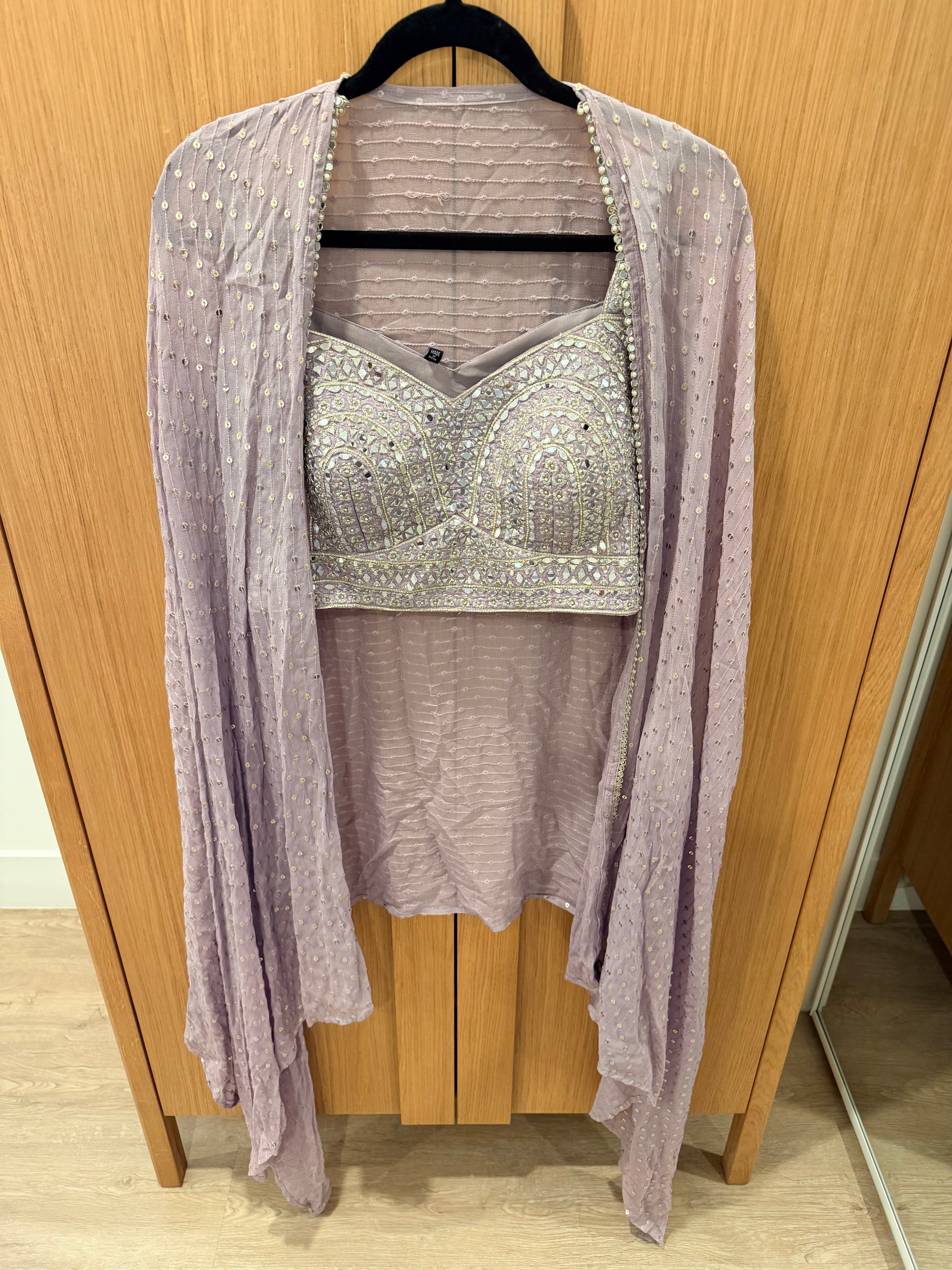 NEW Lilac Mirror Work Cape Sharara Set