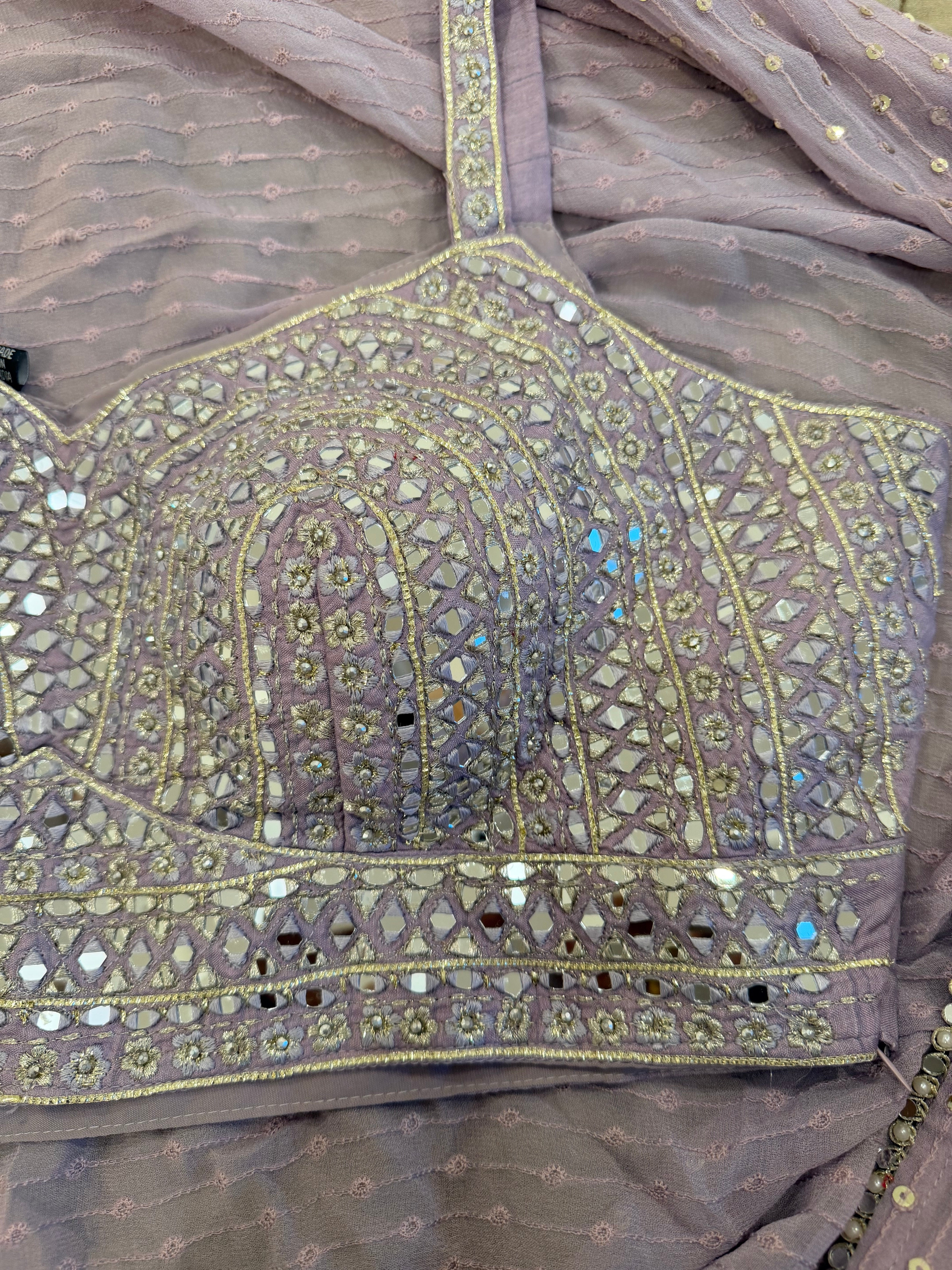NEW Lilac Mirror Work Cape Sharara Set