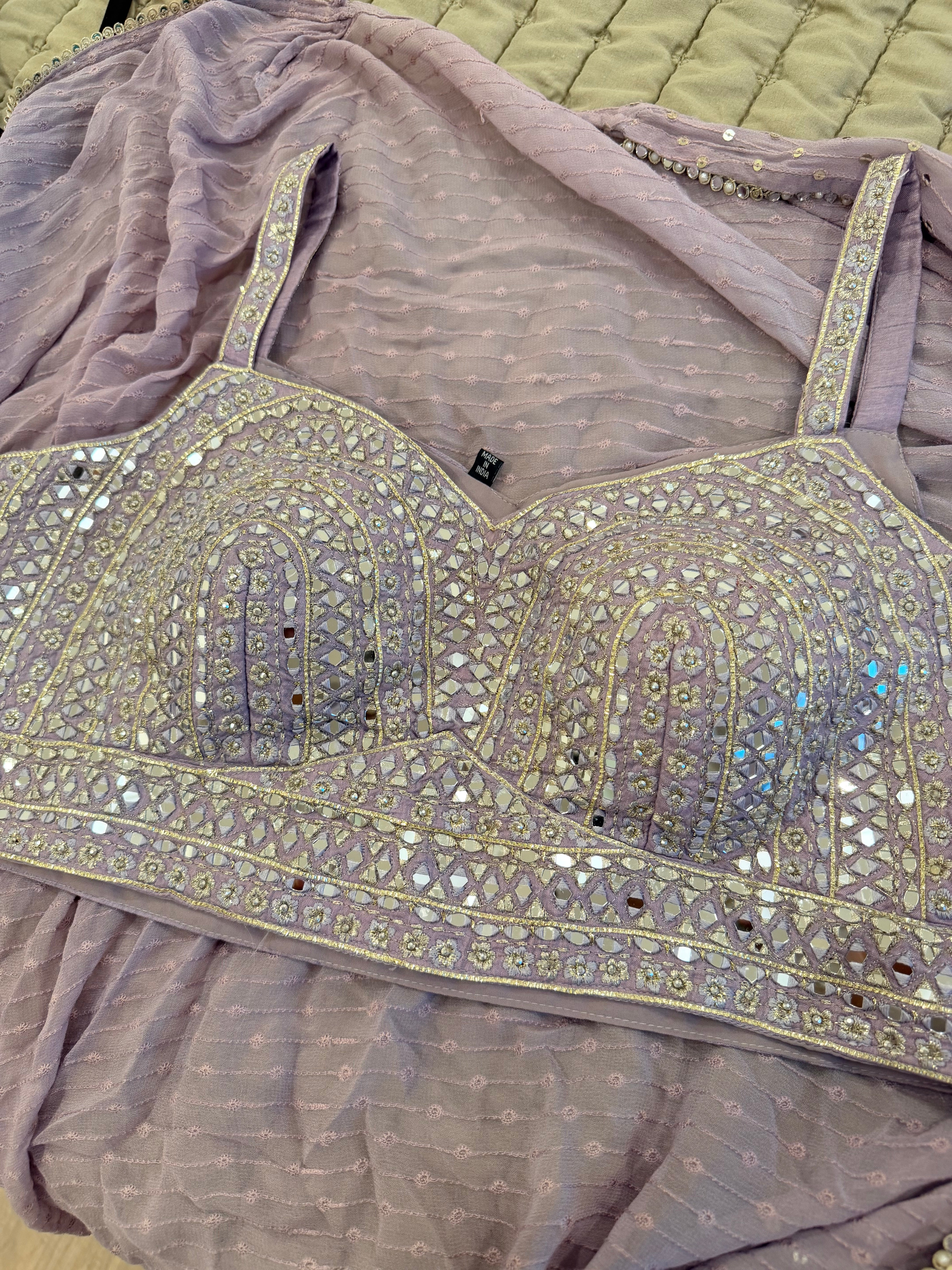 NEW Lilac Mirror Work Cape Sharara Set