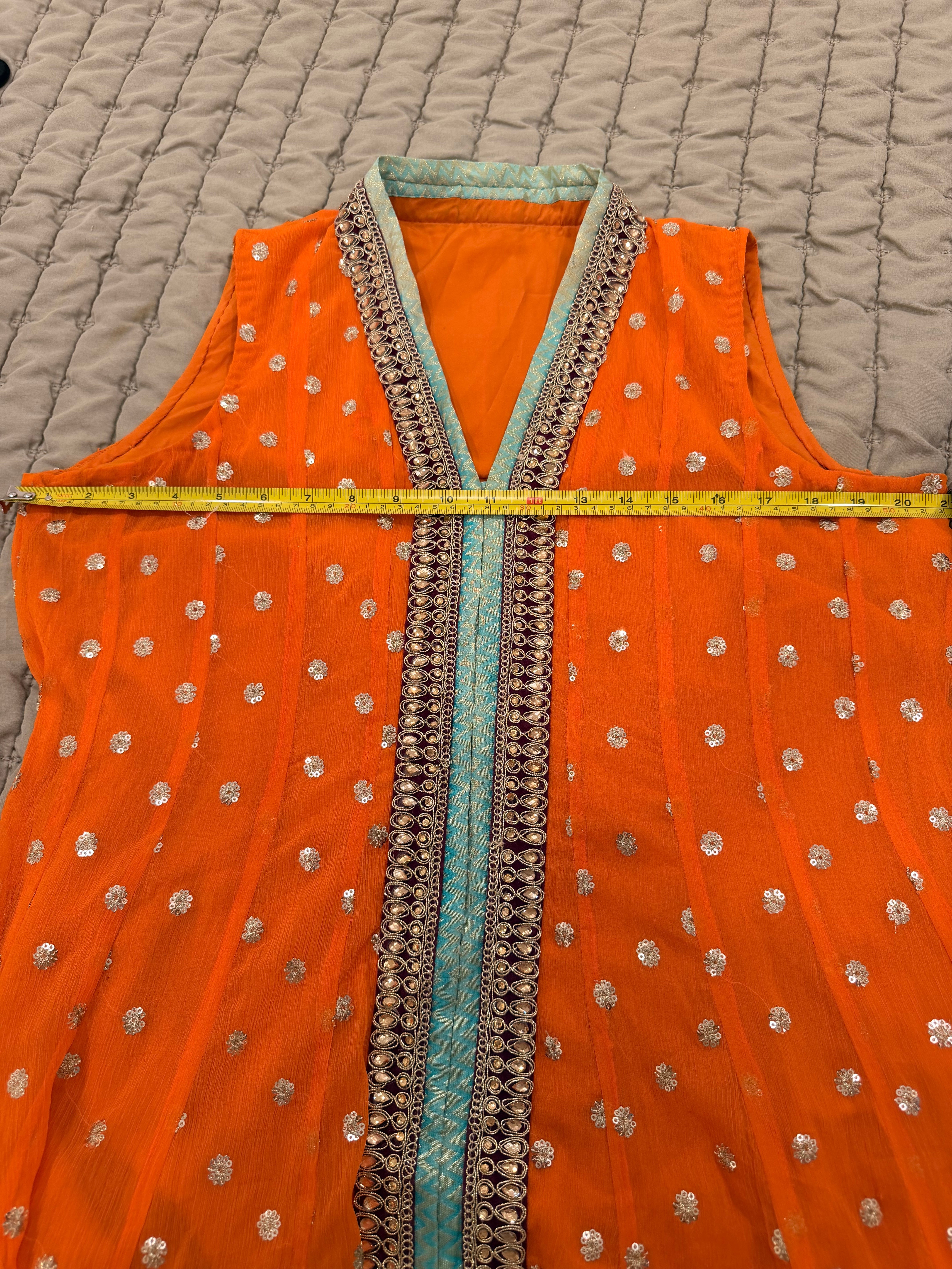 Saima Rahim Custom - Vibrant Orange Sharara Set with Banarasi Pants & Contrast Dupatta