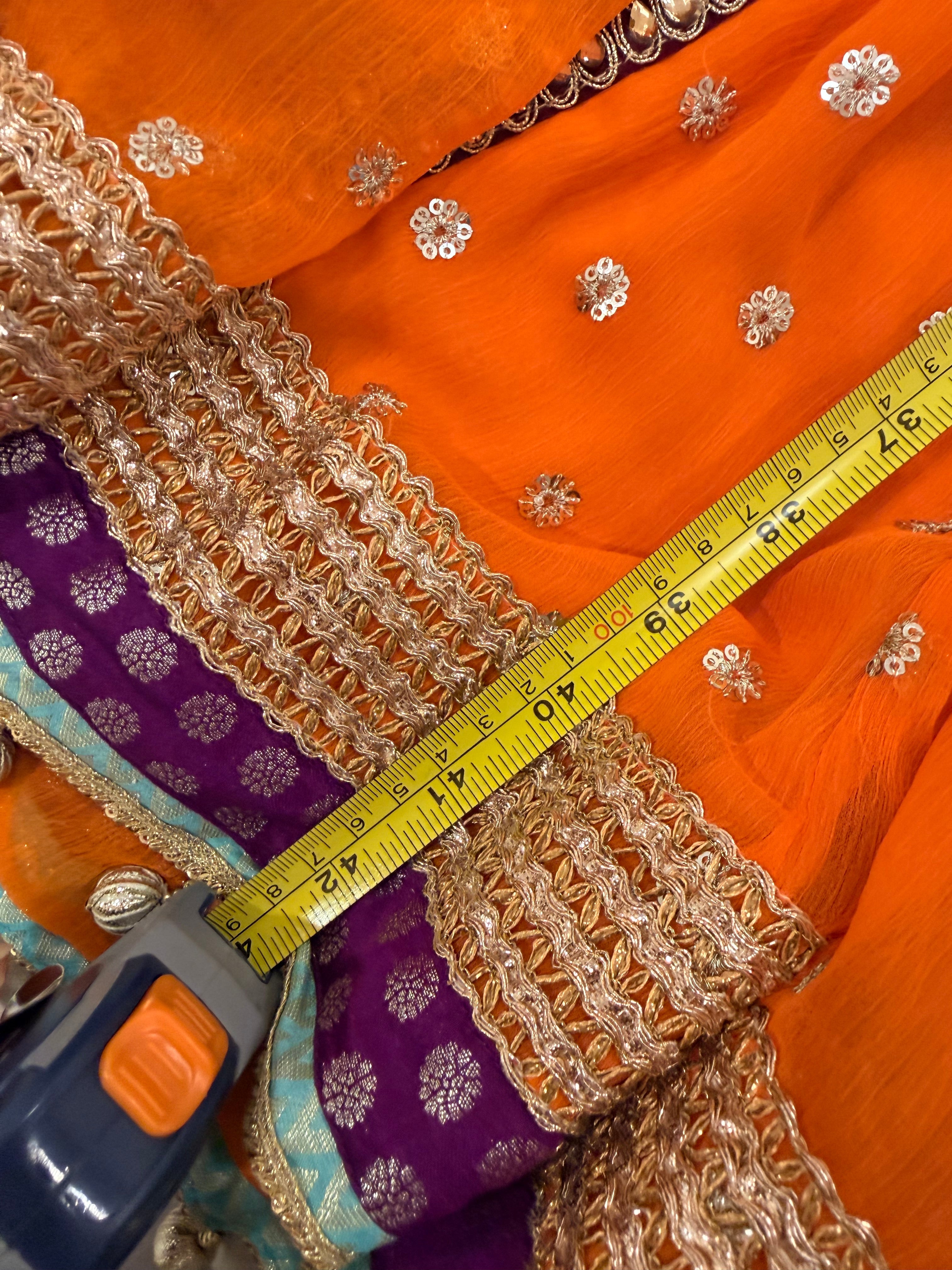 Saima Rahim Custom - Vibrant Orange Sharara Set with Banarasi Pants & Contrast Dupatta
