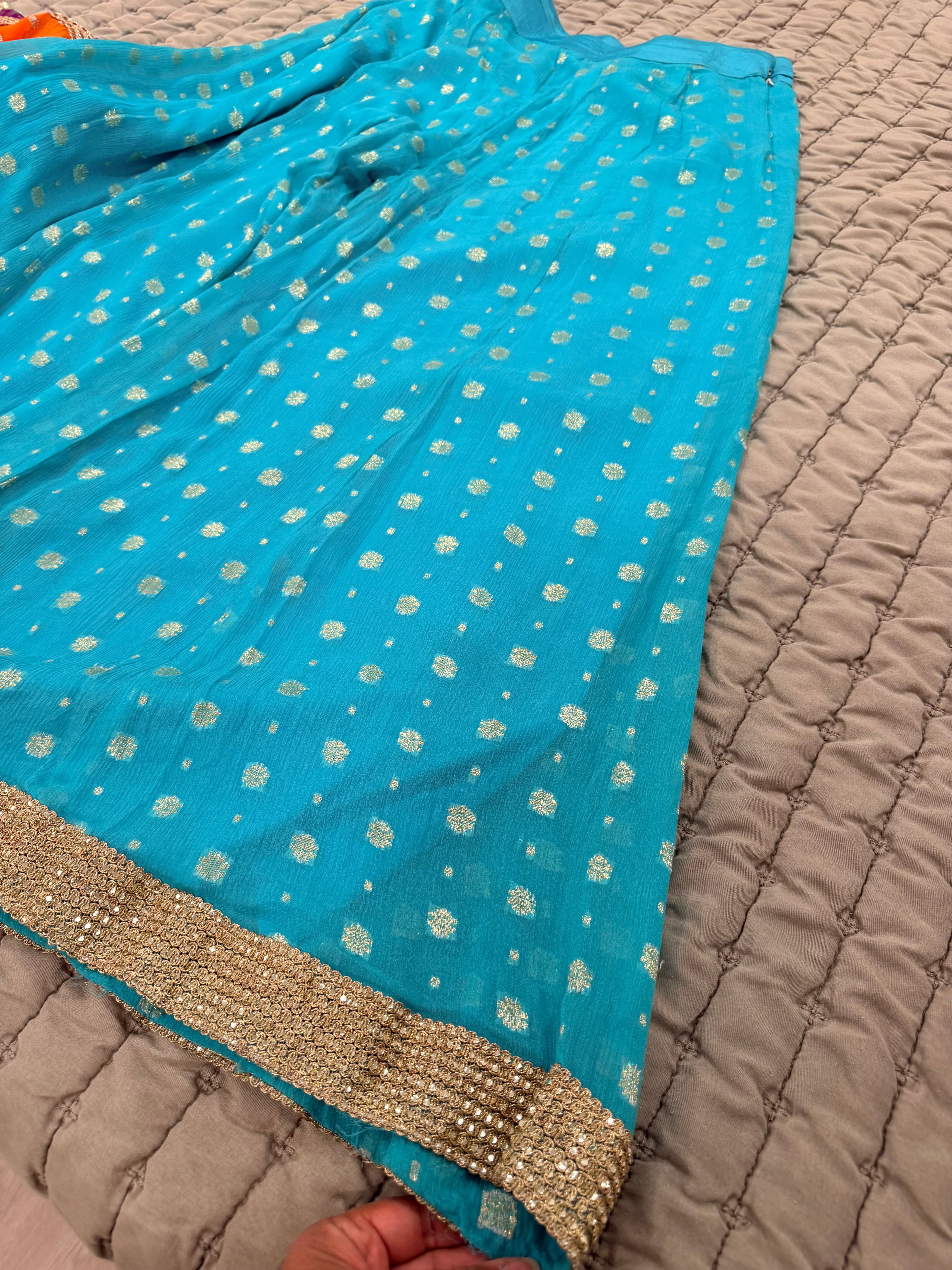 Saima Rahim Custom - Vibrant Orange Sharara Set with Banarasi Pants & Contrast Dupatta