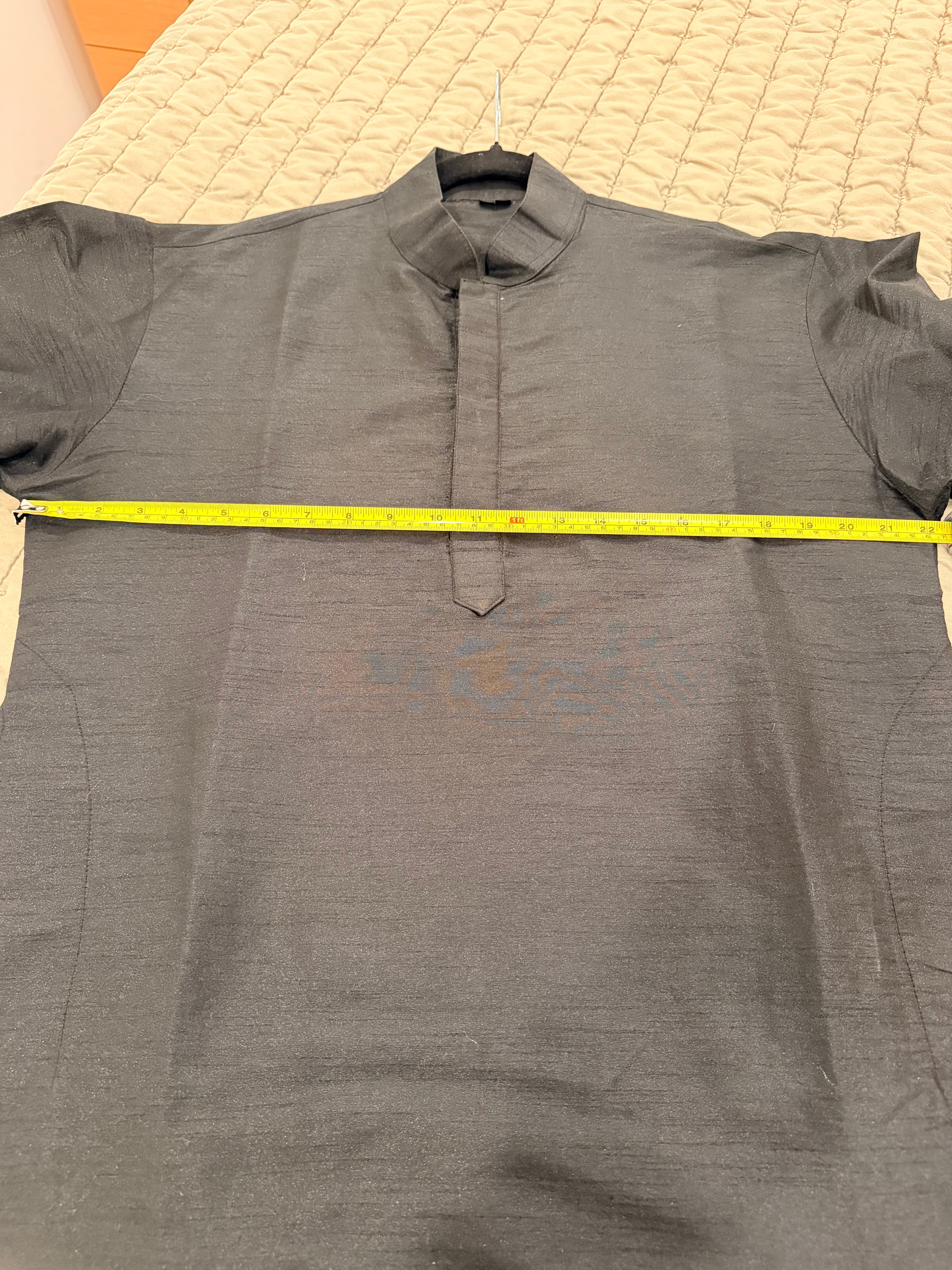 Black Raw Silk Men’s Kurta | Mandarin Collar | Size L