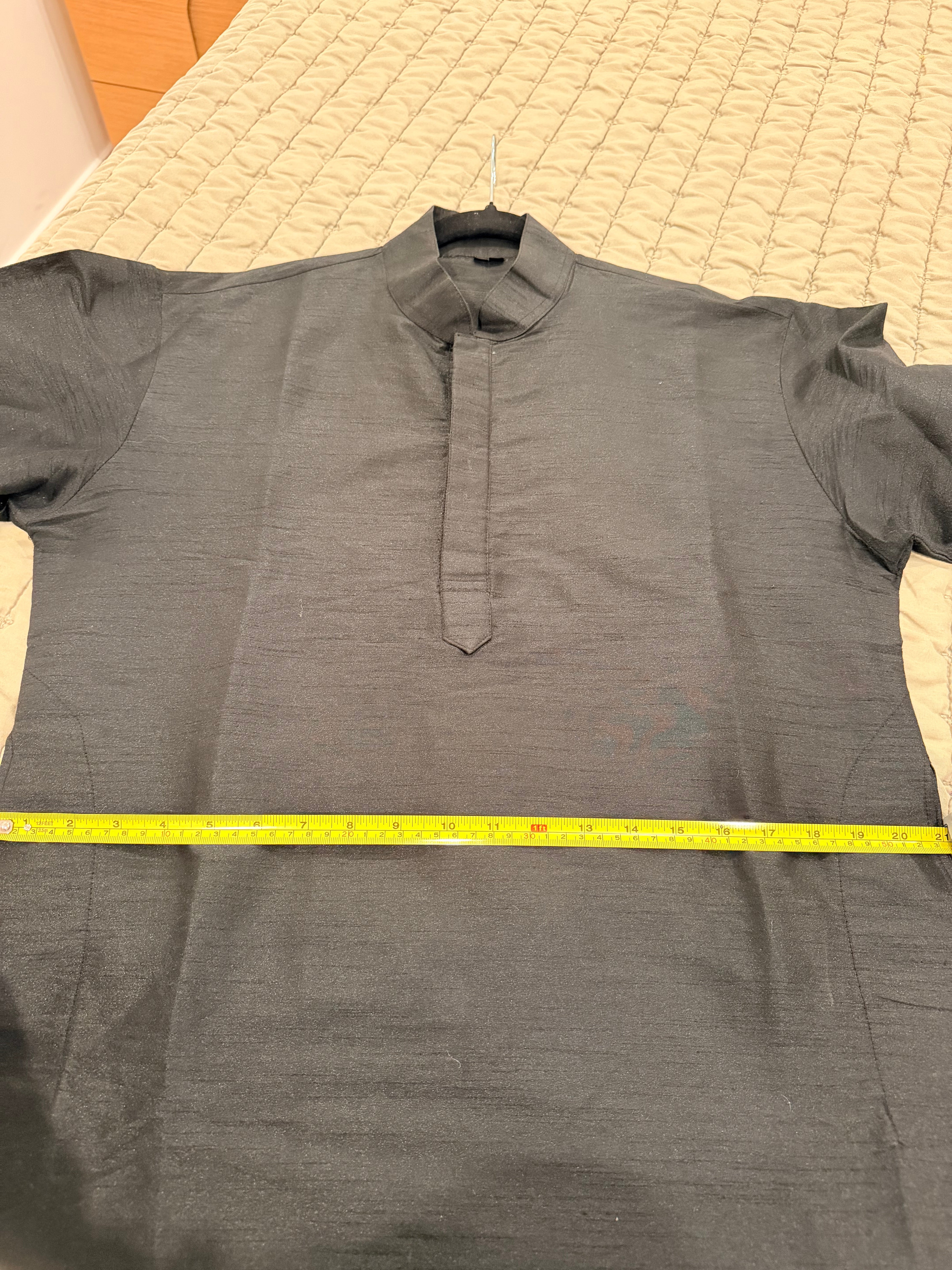Black Raw Silk Men’s Kurta | Mandarin Collar | Size L