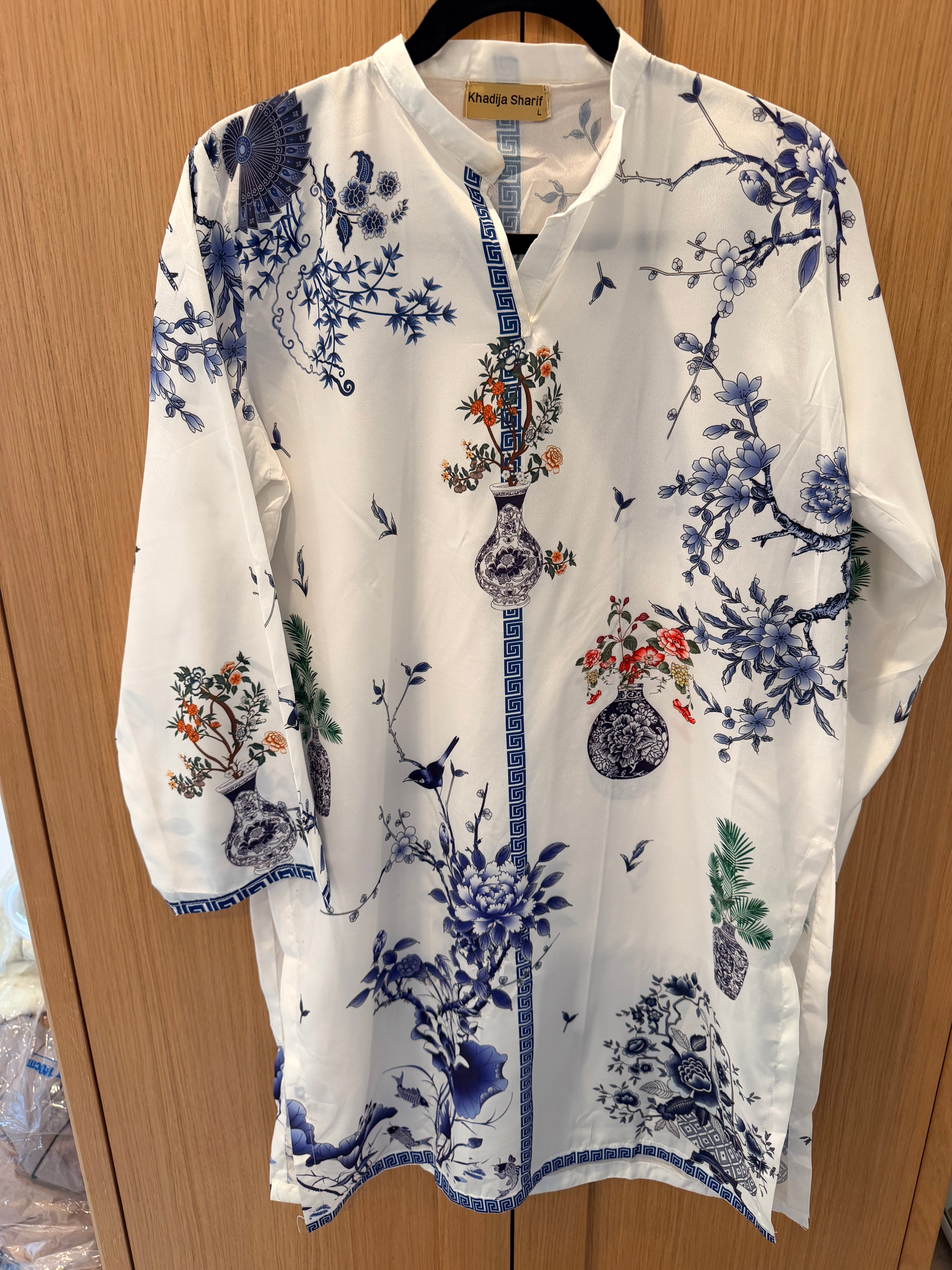 NEW Khadija Sharif Ethereal Bloom Printed Crepe 2-Piece Co-Ord Set | Size L