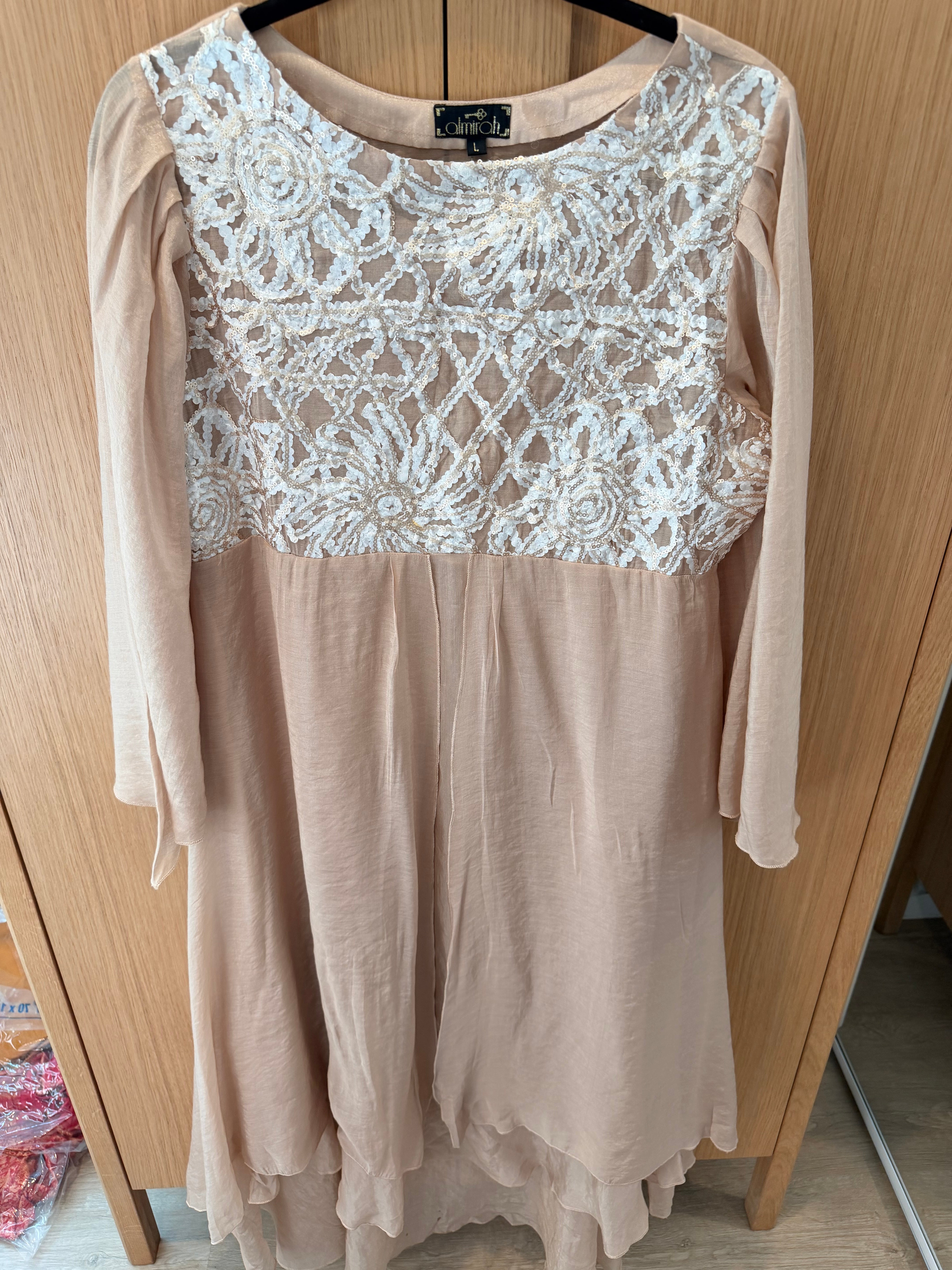 NEW Almirah Blush Pink Embroidered High-Low Kurta – 38” Chest