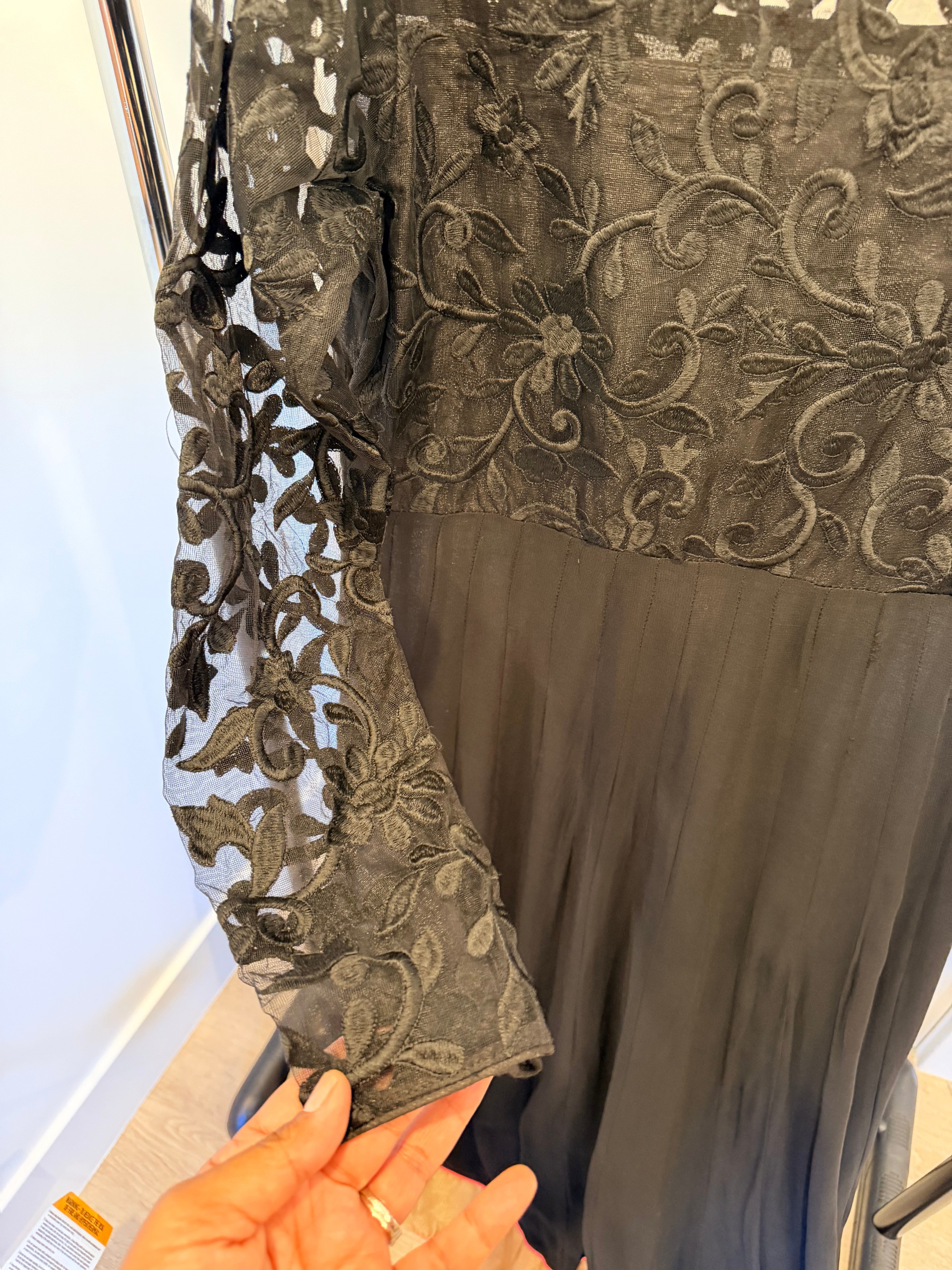 Black Embroidered Formal Anarkali Gown with Gold Hem