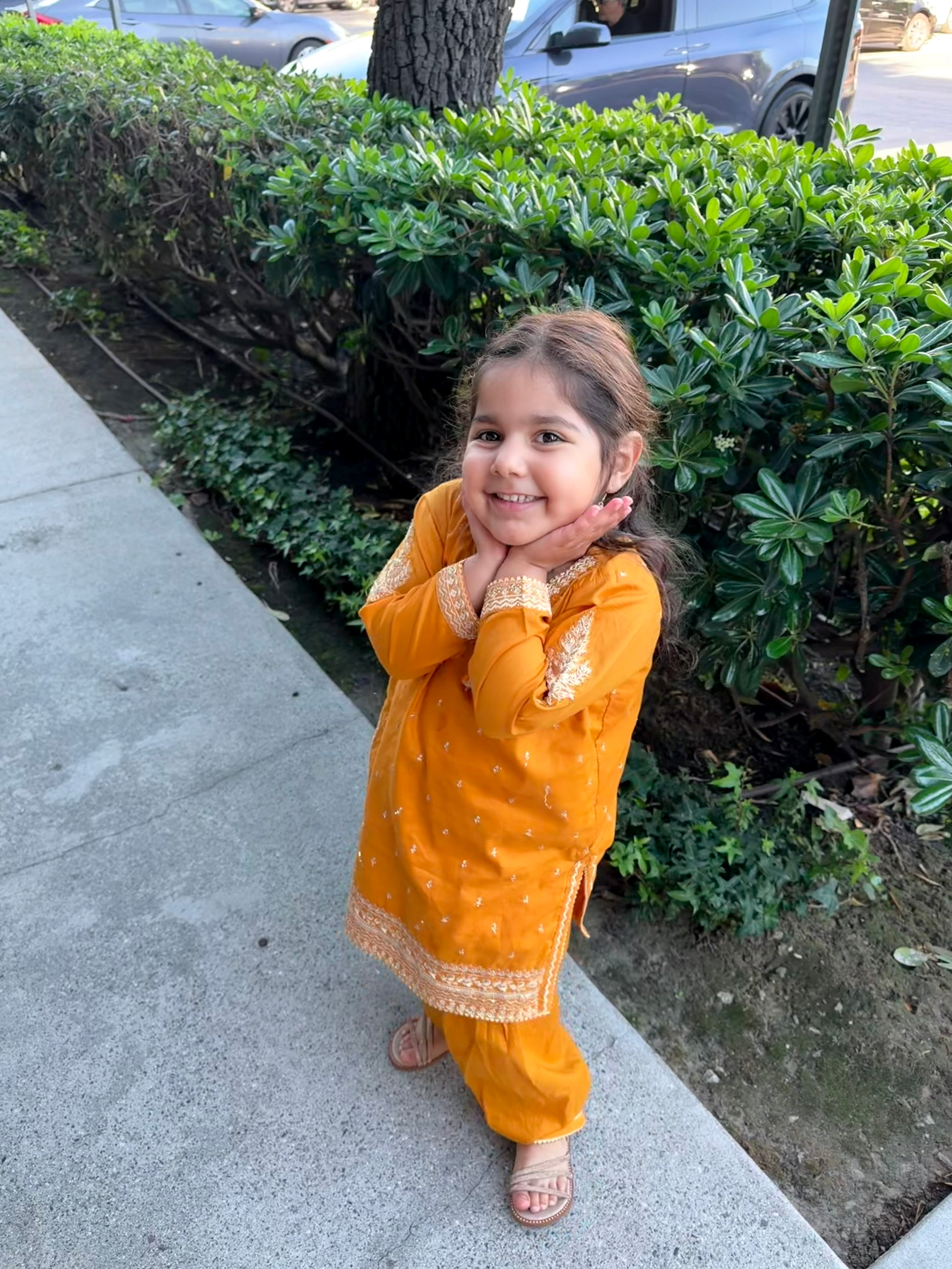 J. Girls by Junaid Jamshed Mustard Silk-Finish Lawn Embroidered 3-Piece Shalwar Suit – 4–5 Years