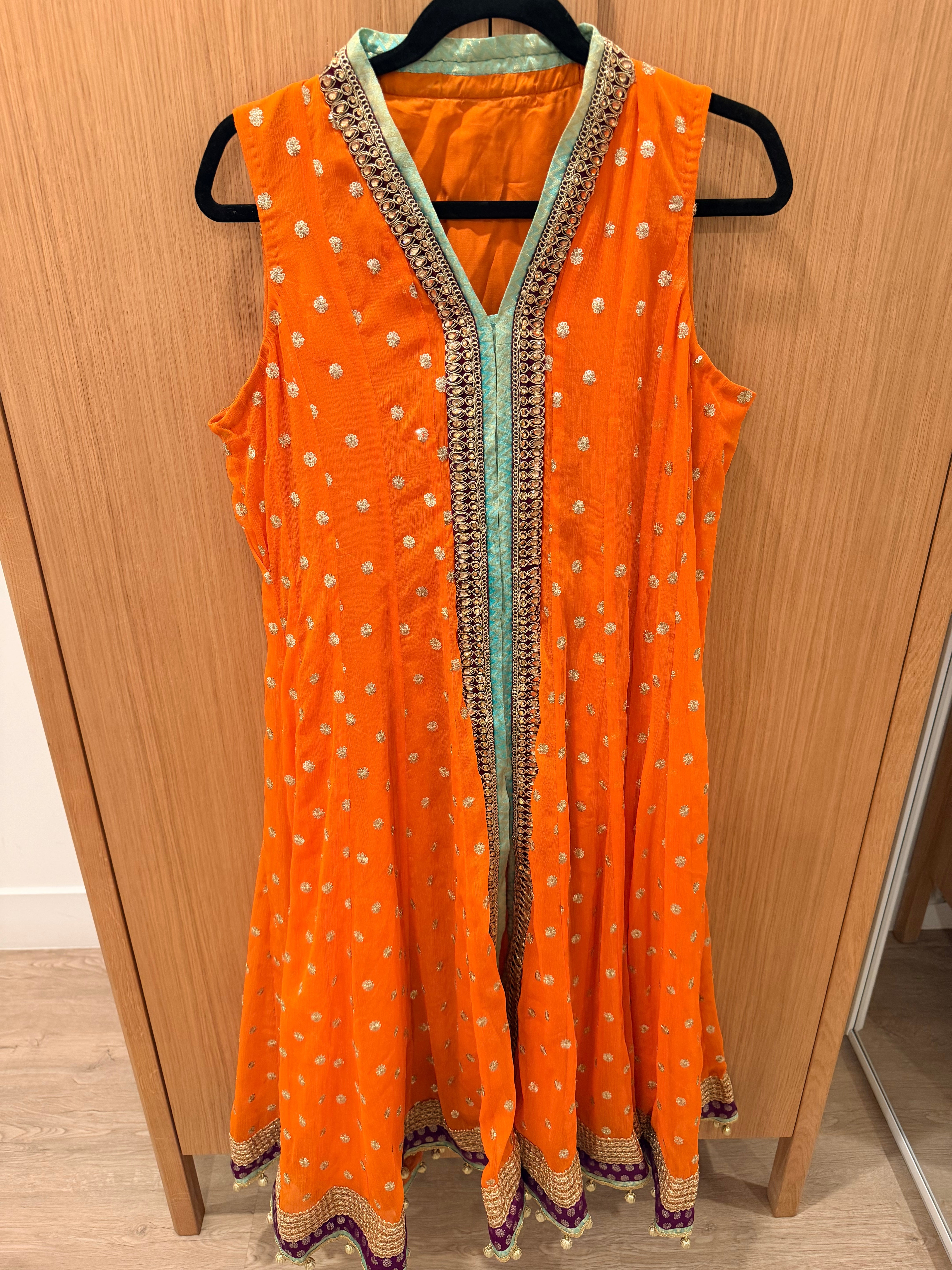Saima Rahim Custom - Vibrant Orange Sharara Set with Banarasi Pants & Contrast Dupatta