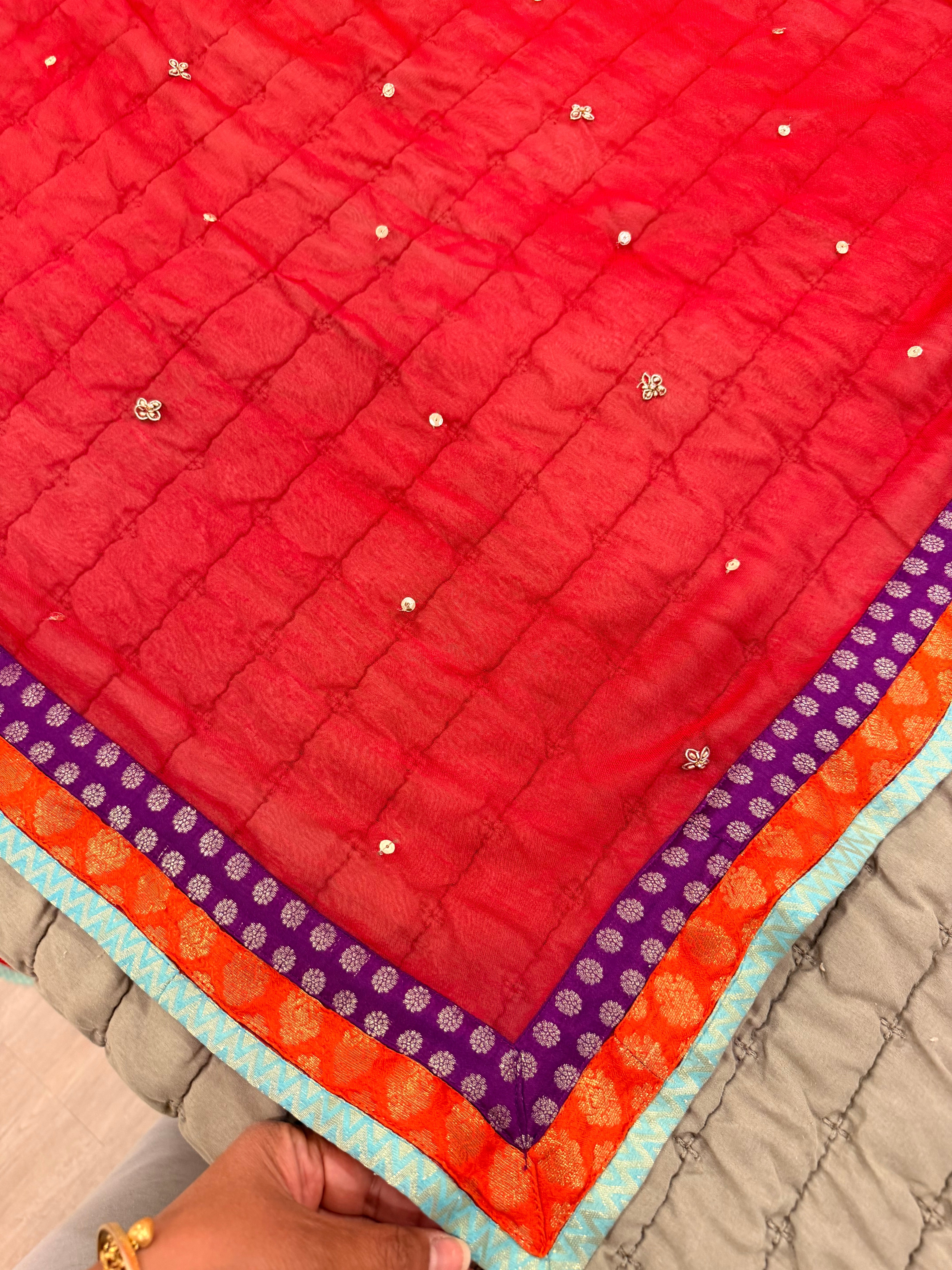 Saima Rahim Custom - Vibrant Orange Sharara Set with Banarasi Pants & Contrast Dupatta