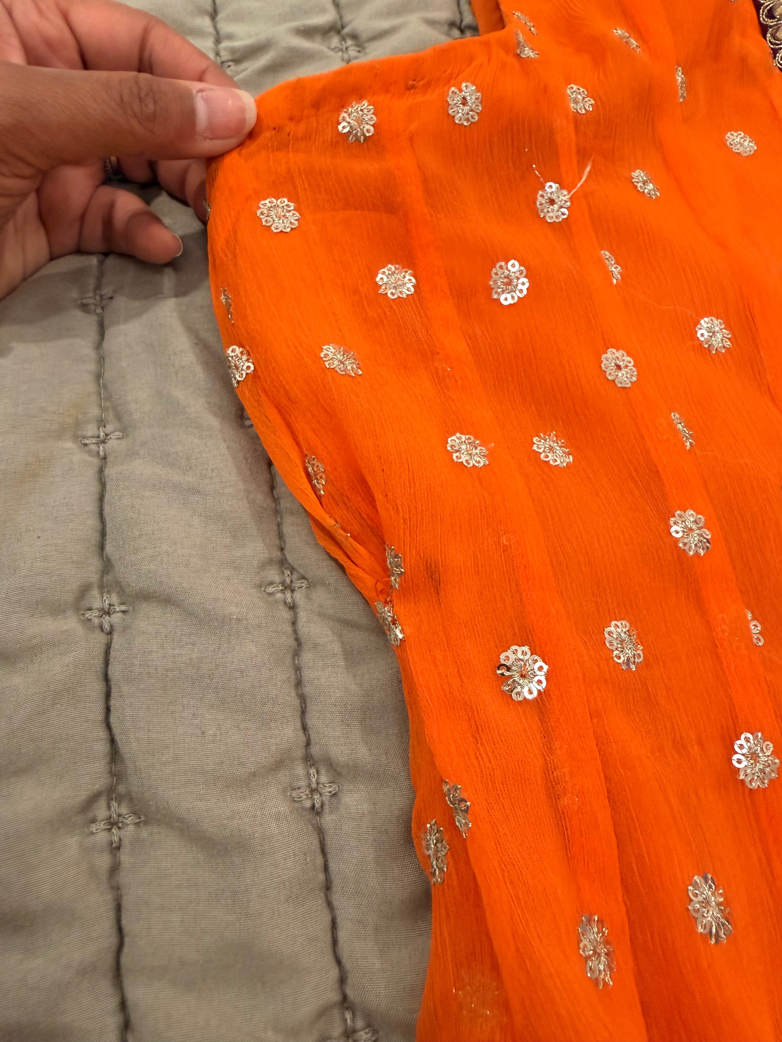 Saima Rahim Custom - Vibrant Orange Sharara Set with Banarasi Pants & Contrast Dupatta
