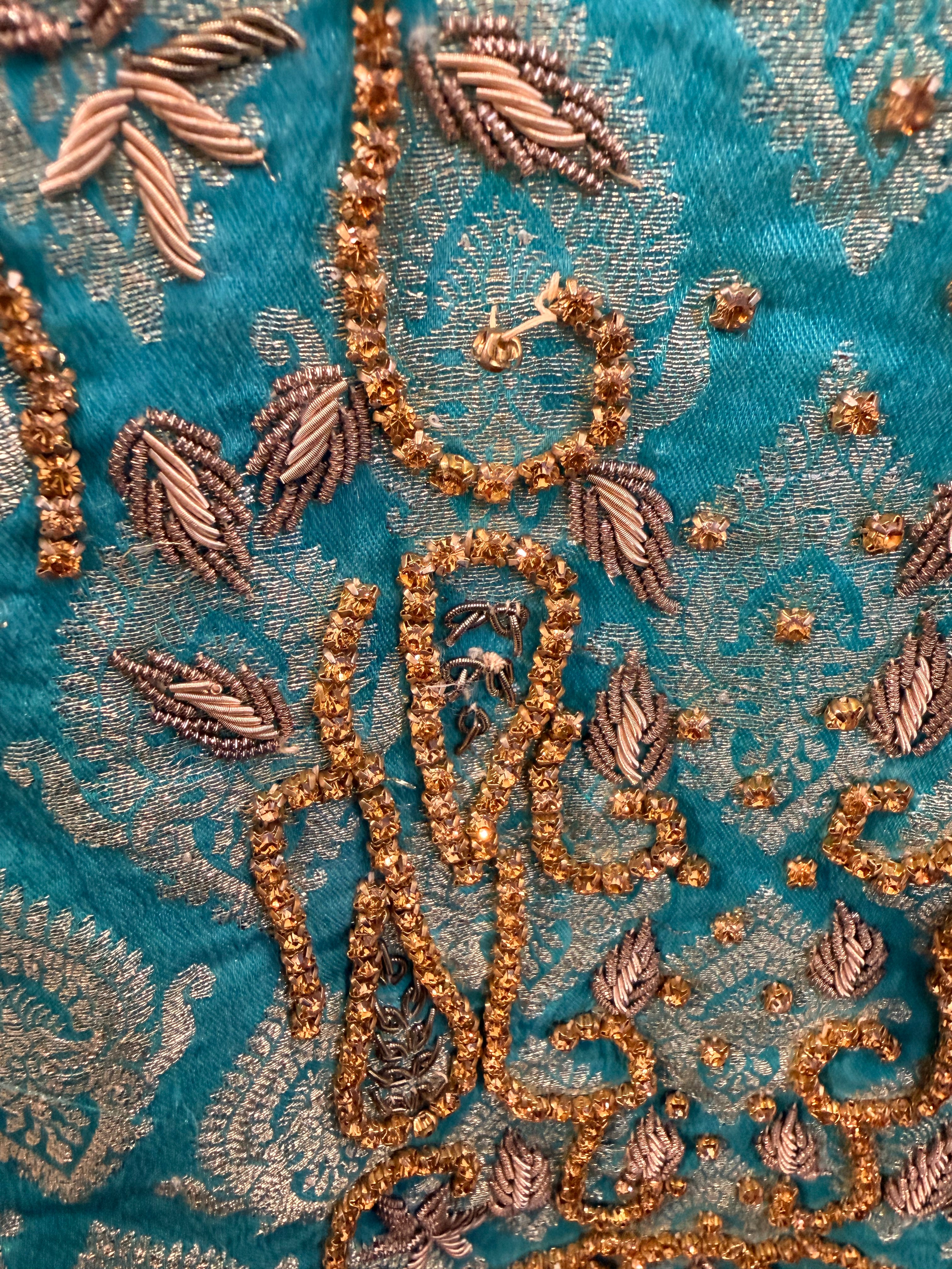 Turquoise Banarasi Brocade Lehenga Set with Gold Net Skirt & Dupatta